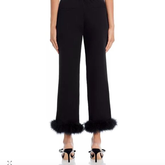 AQUA NWT Feather Trim Crop Pants, Black, Size Medium - Picture 2 of 6